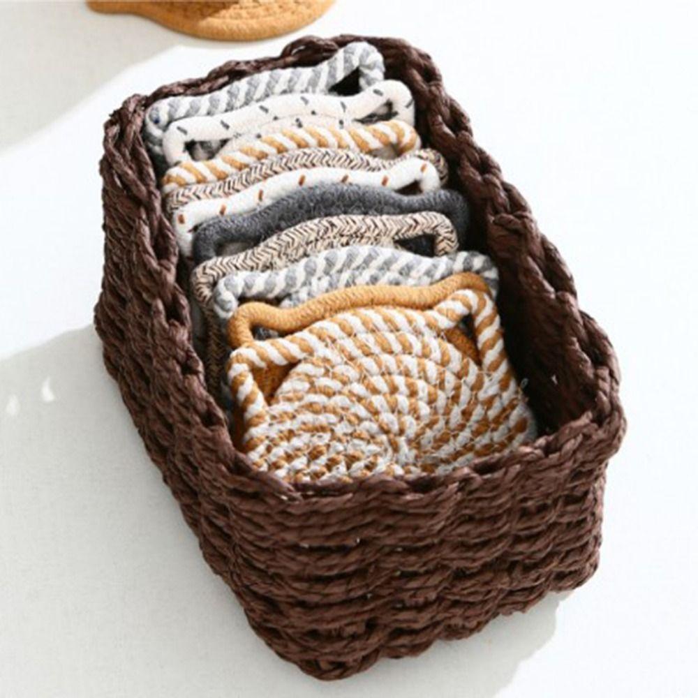4/8 Pcs Woven Cotton Drink Coasters Absorbent Coasters  Wooden Table Protection