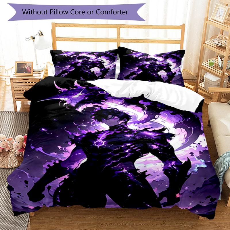 3pcs Solo Leveling Sung Jin-woo pattern bedding set duvet cover set includes duvet cover &pillowcases, perfect all season bedroom decoration & gift