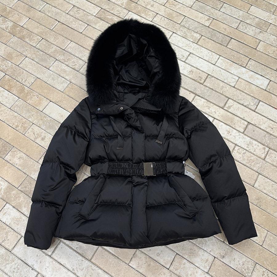 European and American style belt waist fox hair hooded big fur collar white duck down winter down jacket women's tide