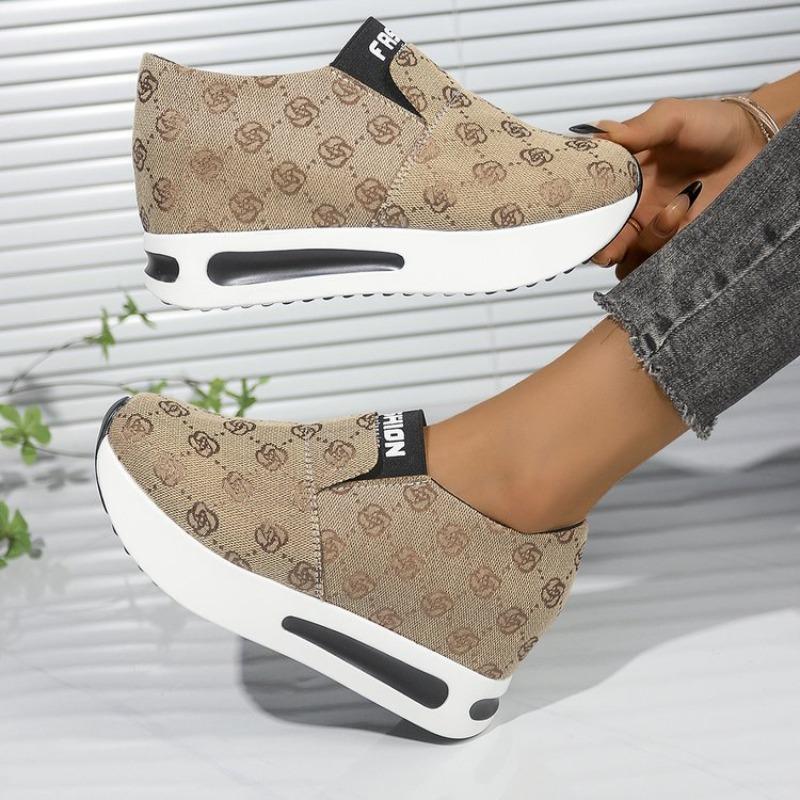 Women's fashion flat bottom inner height increase mesh yarn breathable casual single shoes support platform one piece