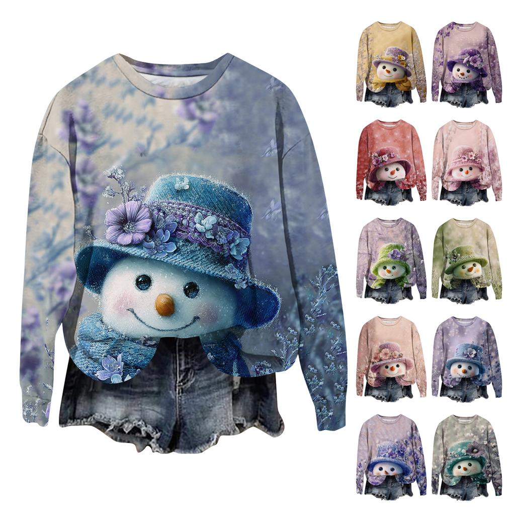 Women's Fashion Printed Long Sleeve Loose Round Neck Sweatshirt Top Fall