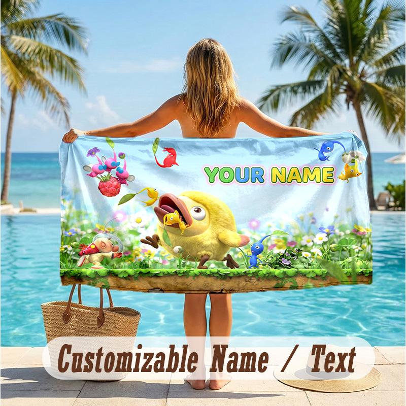 Custom Text Beach Towel, Soft Absorbent Swimming Multi-use TowelPikmin