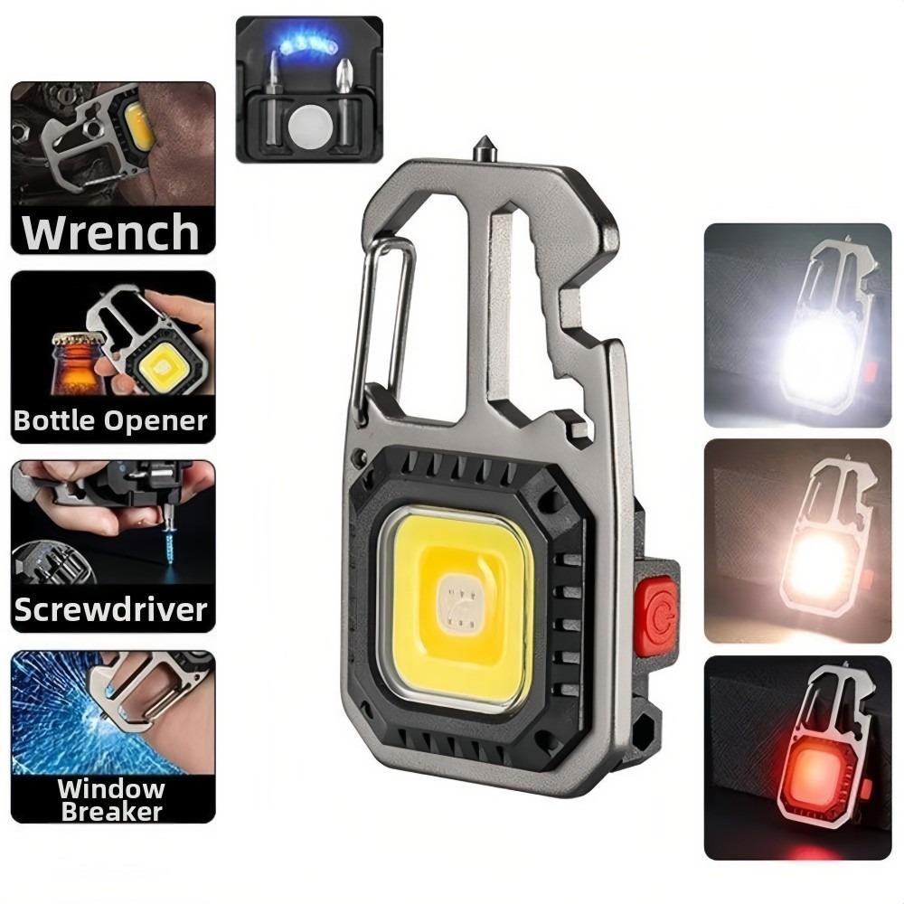Portable LED Keychain Light with Wrench Screwdriver Safety Hammer Mini Flashlight Pocket Design Rechargeable Work Light