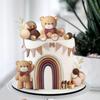 33pcs Bear Cake Topper Boho Rainbow Cake Decorations with Beige Brown Bears Pearl Balls Rainbow Cake Pick for Gender Reveal Wedding Birthday Party