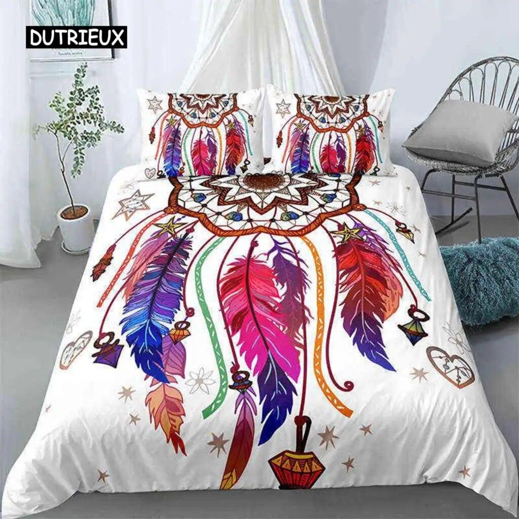 Dreamcatcher-Bettbezug-Set, King-Size-Bett, Boho-Traumfänger-Bettwäsche-Set, Mikrofaser, Bohemian-Stil, Bettdeckenbezug für Mädchen und Frauen