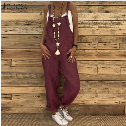 Women's Sleeveless Bow Detail Linen Blend Loose Fit Casual Ankle Length Overall Jumpsuit
