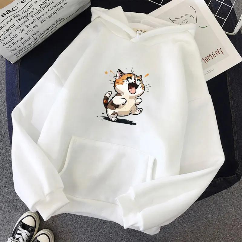 Lovely Cat Print Hoodies Casual Winter Autumn Long Sleeve Women Pullover Tops Daily Outdoors Sweatshirts Casual Clothing