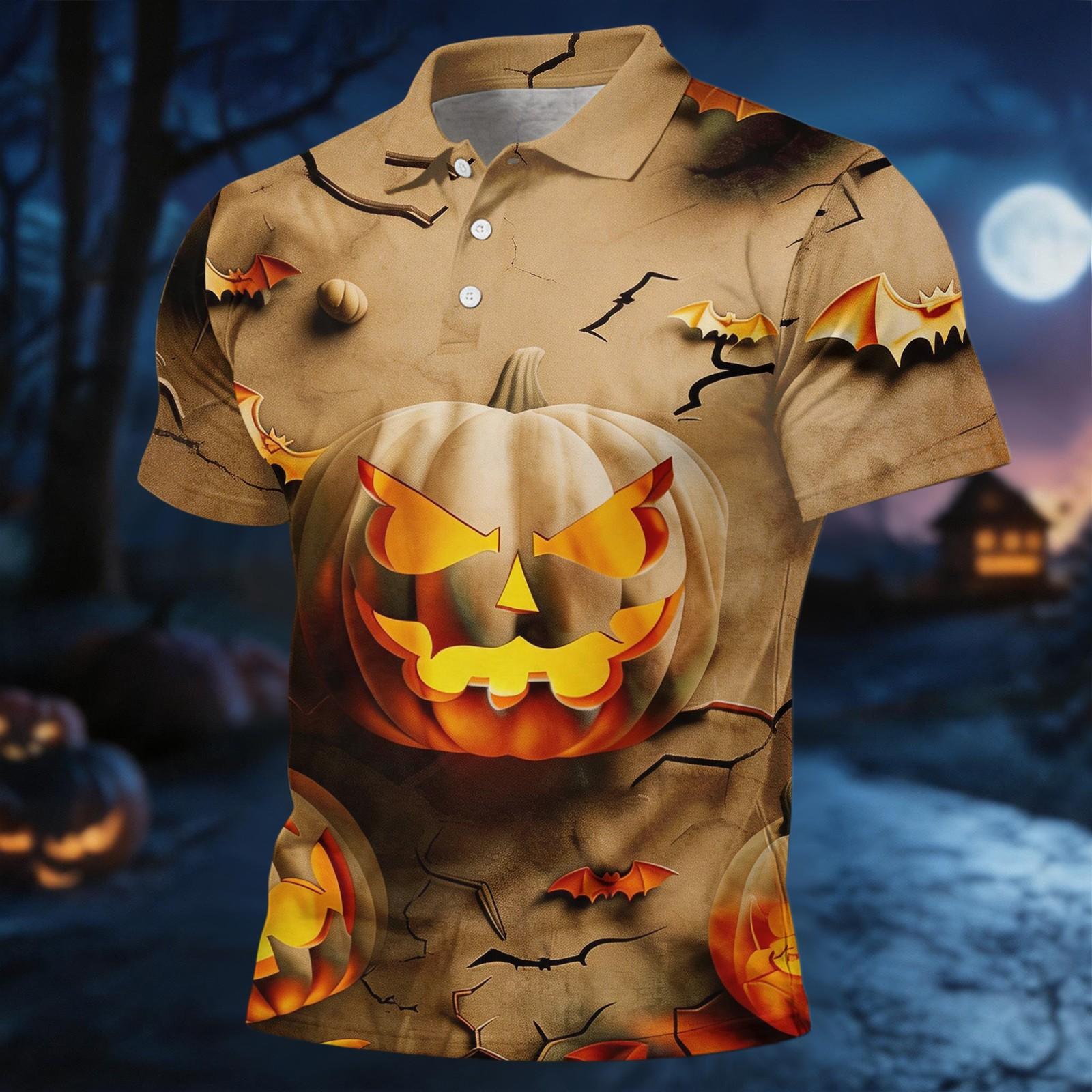 Men s Short Sleeve Halloween Print Shirt Casual Sports Top M хаки