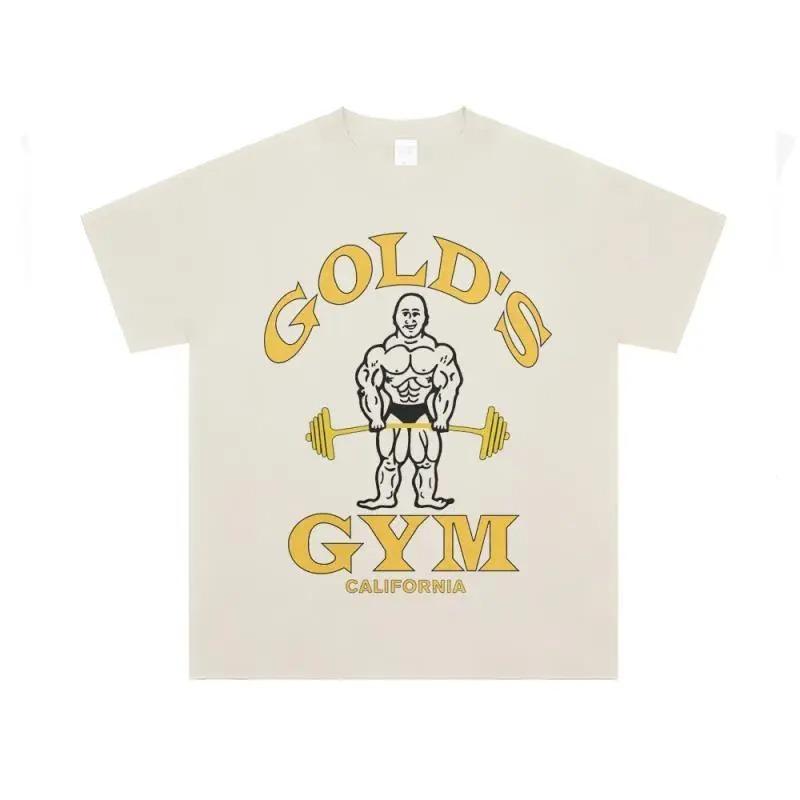 Oversized Short-Sleeve T-Shirt Featuring the Classic Gold's Gym California Graphic Print, Including a Bold Illustration of a Bodybuilder Lifting
