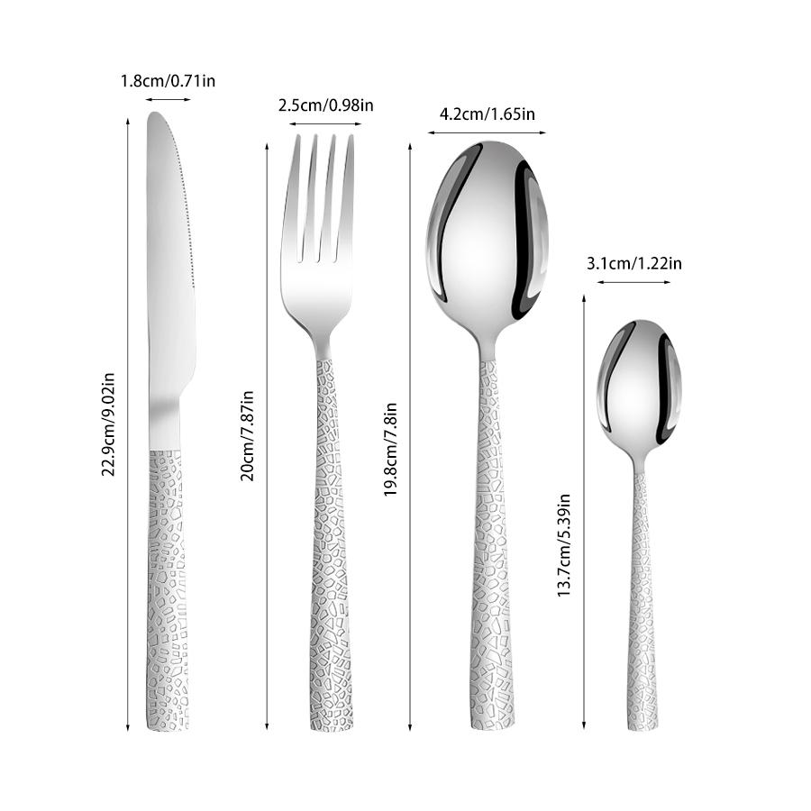 4/6/16/24-teiliges Edelstahl-Silberbesteck-Set Quadratischer Griff Schlangenleder-Besteck Haushaltsmesser, Gabel und Löffel-Kombination