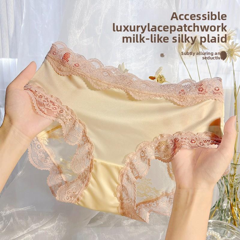 Lady Summer Sexy Pure Desire Sweet Lace Clash Color Stitching Mesh Gauze Comfortable Briefs