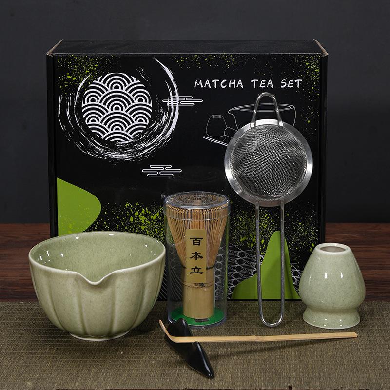 Traditional Matcha Tea Set Ceramic Bowl Chasen Whisk Scoop Handmade Japanese Style Tea Ceremony Tools Complete Kit