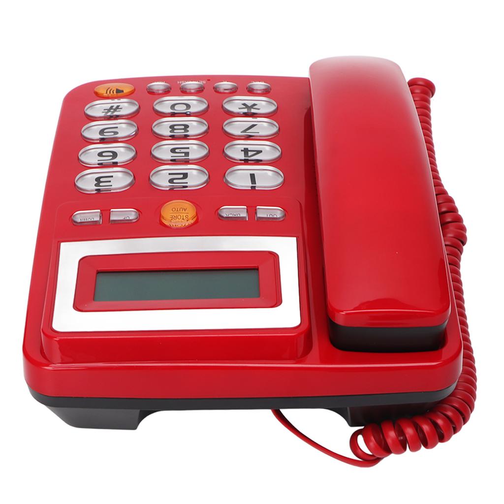 Big Button Corded Phone HD Hands Free Calling LCD Brightness Adjustment Single Button Dialing Wired Landline Phone Red