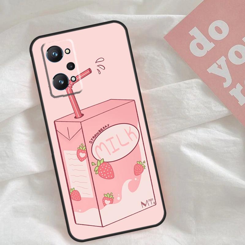 Cute Strawberry Milk Box Case For Realme C65 C67 C71 C63 C61 C55 C51 C53 C35 C75 11 12 13 14 15 Pro Plus GT6 GT7 Pro