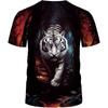 Men's Summer 3D T-shirt Fashionable Casual Loose Pattern Animal Tiger Print Round Neck Short Sleeved T-shirt Top