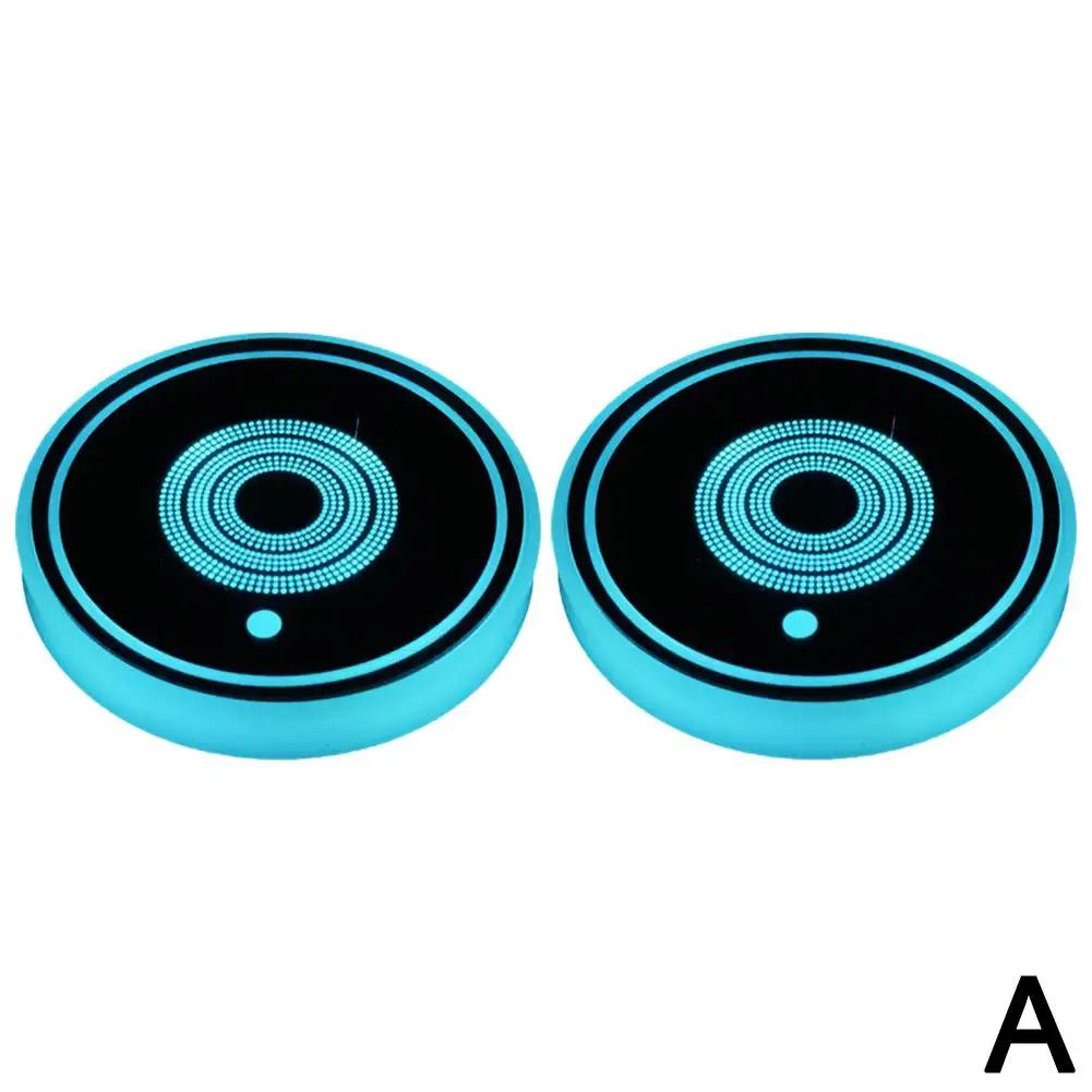 2PCS 7 Color Car LED Luminous Water Coaster Car Cup Holder Interior Decoration Atmosphere Non-slip Coaster Light Mat Bottle I6O4