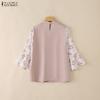 ZANZEA Women Casual Floral Print Splice 3/4 Sleeve Loose Blouse
