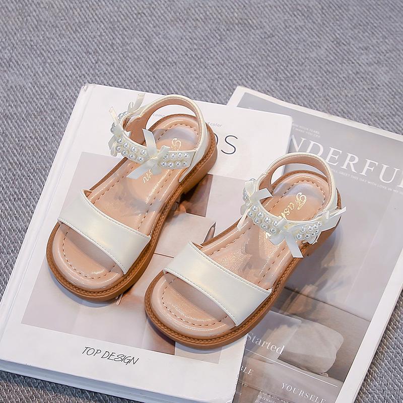 

Девочки Сандалии Сладкие Бусины Детская Пляжная Обувь Открытый Носок Милые Бантики 2025 Лето Новые Детские Модные Туфли Принцессы Мягкая Застежка-липучка 23 бежевый