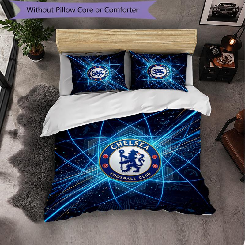Chelsea FC Pattern 3 Pieces Bedding Set Soft Microfiber Duvet Cover with Pillow Cases for Bedroom