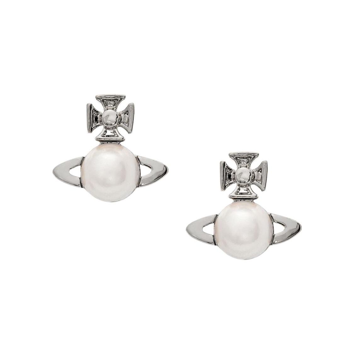 Vivienne Westwood Balbina Earrings Pearl Saturn Brass Earrings Women Earrings Silver 6201026802P118P118 Box