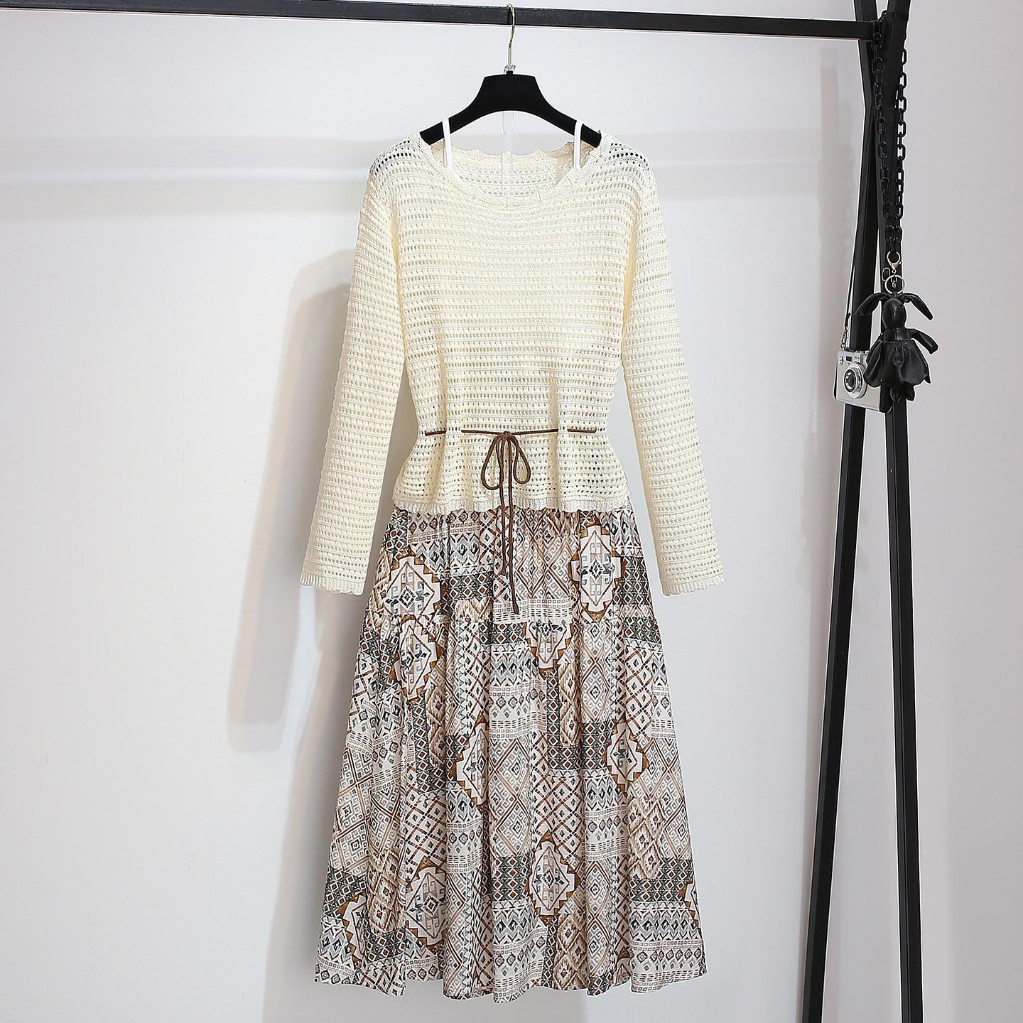 

Bohemian Knit Floral Midi Skirt & Hollow-Out Camisole Set - Women s Spring 2026 Collection S (suggested 42-50kg) абрикосовий