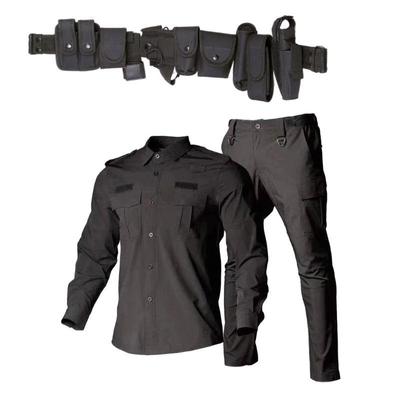 Uniforme de trabalho preto azul marinho segurança 2 elástico LS secagem rápida terno cargo masculino com cinto utilitário completo