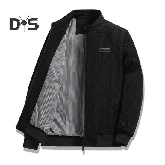 

Мужское тонкое вельветовое пальто на весну и осень с воротником-стойкой и длинными рукавами, однотонная куртка на молнии с боковыми карманами, верхняя одежда L чёрный