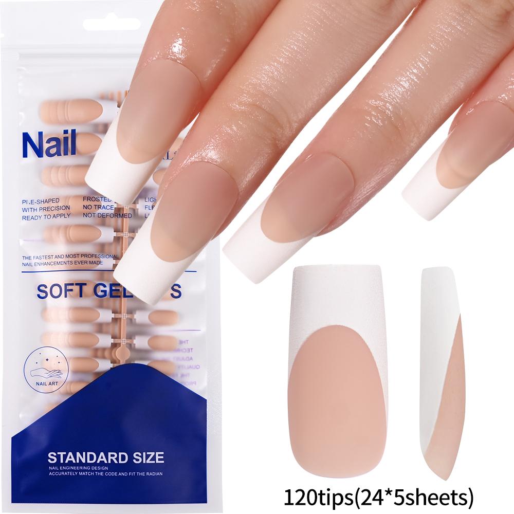 120 pièces Embouts d'ongles d'orteil carrés courts Faux ongles d'orteil Rose French Gel Souple Press-on Ongles d'orteil Bords Blancs Faux Ongles d'orteil Embout d'ongle d'orteil Couverture Complète