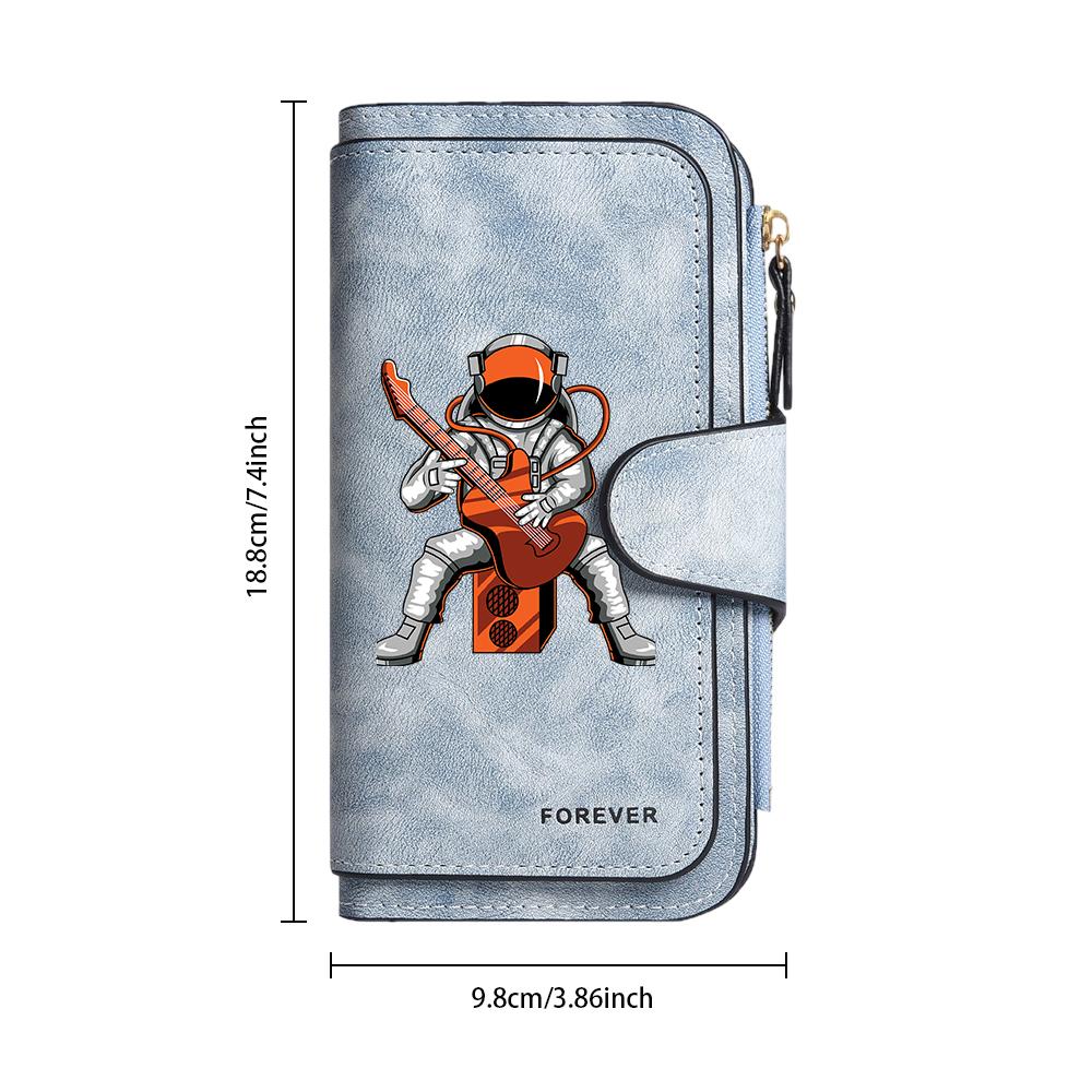 Cute Astronaut Printed Wallet Fashion Portable Long Purse Casual Multifunctional Card Holder for Daily Use