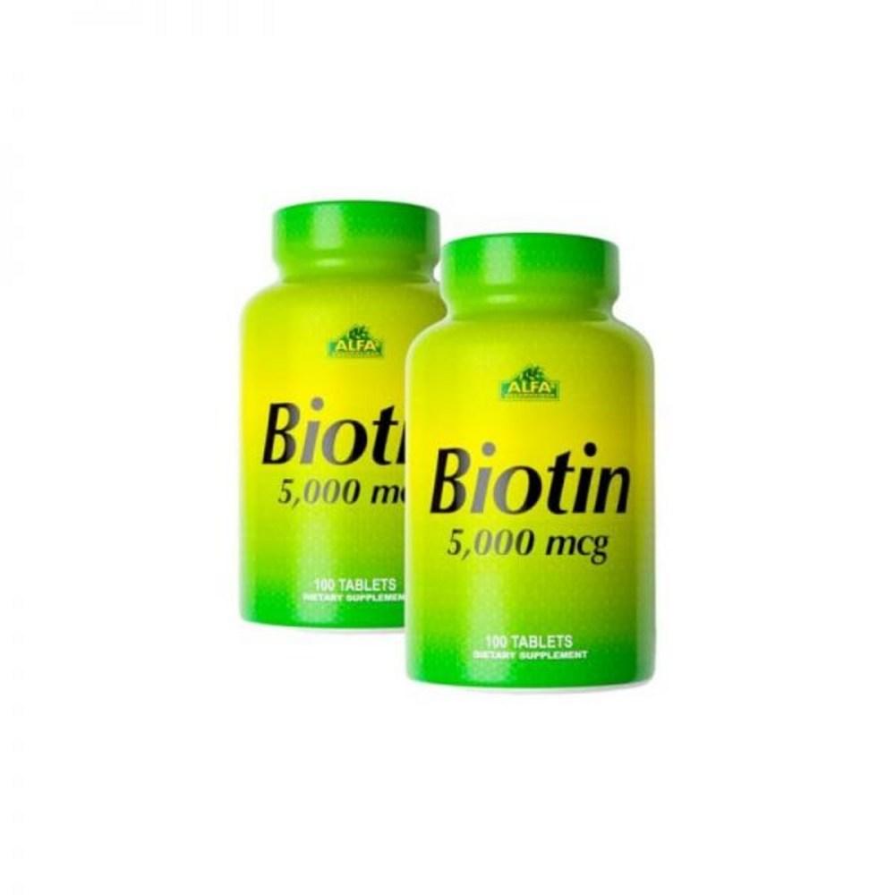 Alpha Vitamin Biotin 5000 Micrograms High B7 Supplement for Daily Use – 100 Tablets, 2 Packs (2 pcs) 5000 Tablets