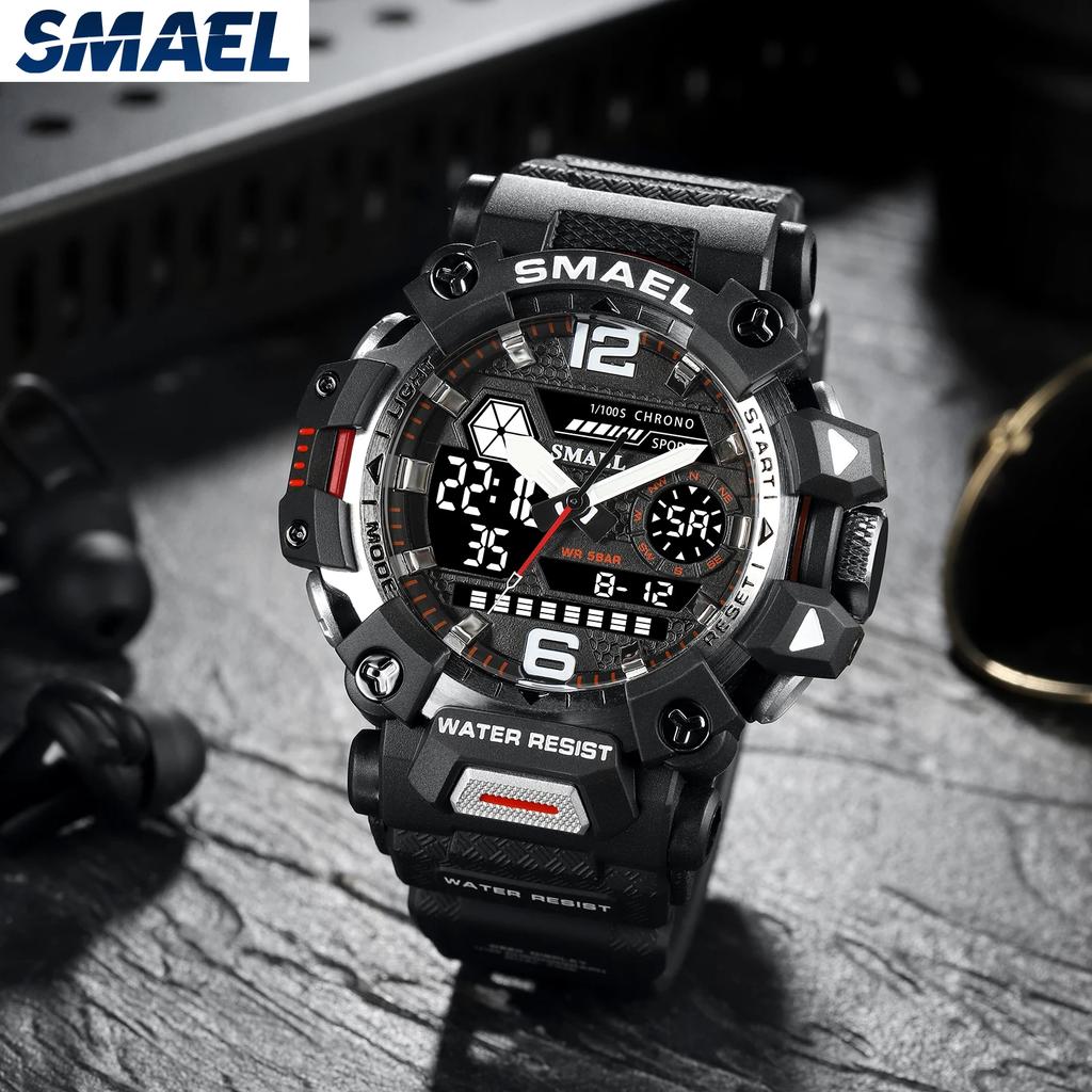 SMAEL Alloy Military Style Watch Night Glow Waterproof Dual Display Quartz Electronic Watch 8072 Outdoor Tactical Men's