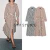 Autumn New Women's Clothing Cotton Lapel Long Sleeves Stripes Shirt Dress 8622048 8622056