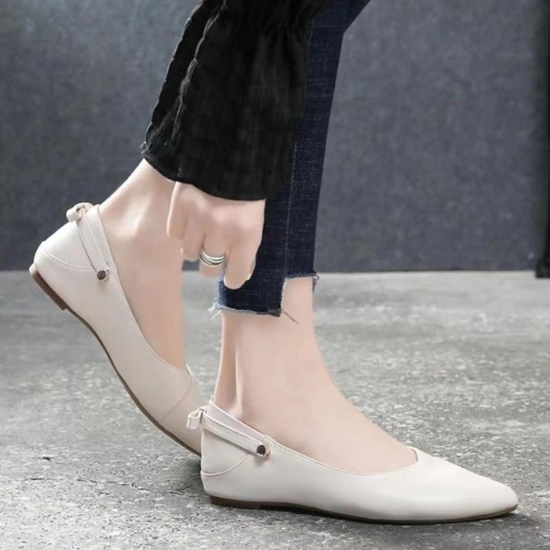 Fashion Luxury Leather Casual Ladies Footwear Flat Women's Shoes Low Heel Elegant Flats Office Pointed Toe Lastest Vacation Shoe On Sale
