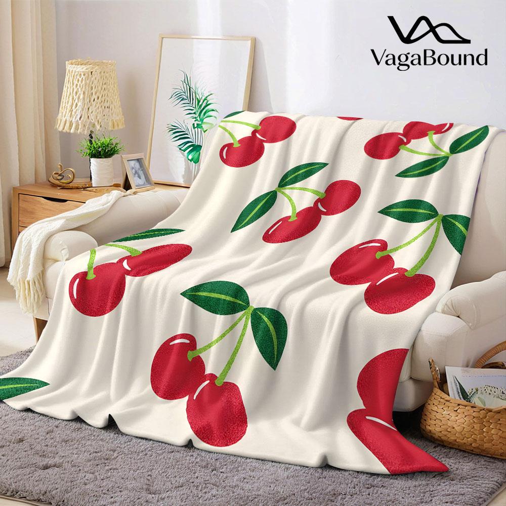 Retro Red Cherry Flannel Blanket Warm Soft Halloween Christmas Decorative Couch Warm Cozy All-Season Gift