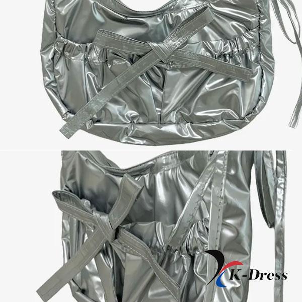 Shirring String Scrunch Shoulder Bag Nylon Ribbon Mini Gathered Casual Daily Look Date Look Travel Bag 4 Colors