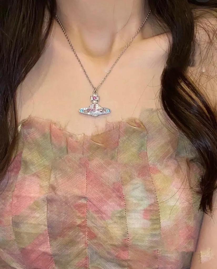 Saturn Pearl Necklace With Cz Microinlay Ushaped Pendant For Elegant Women
