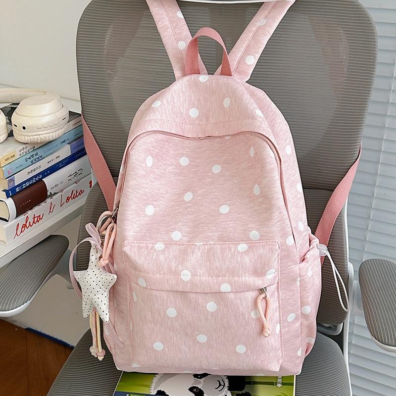 Schoolbag Cherry Blossom Pink Polka Dot School Bag Girls Junior High School Ins Niche High Value High School Student Backpack Large Capacity Fashion