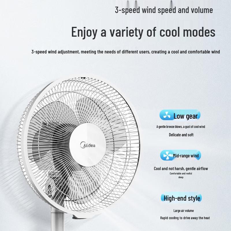 Midea Adjustable Height Oscillating Stand Fan CN Plug (adapter Included)