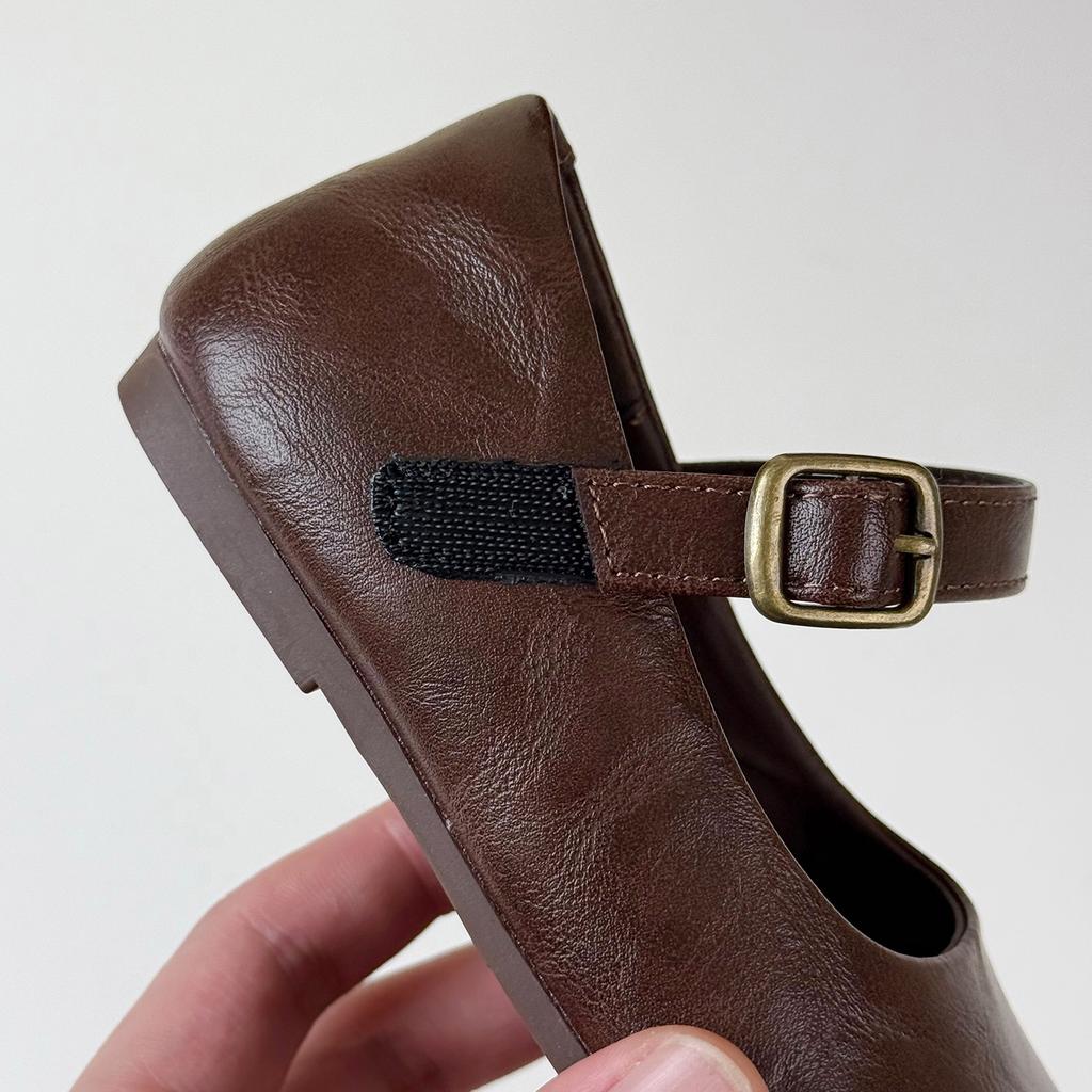 Girls' leather shoes spring 2025 new children's shoes Korean version versatile square mouth shoes retro fashion grandma shoes