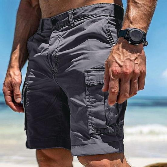 Men Shorts High Waist Buttons Zipper Closure Pure Color Cargo Trousers with Multi Pockets Outdoor Casual Shorts Summer Wear
