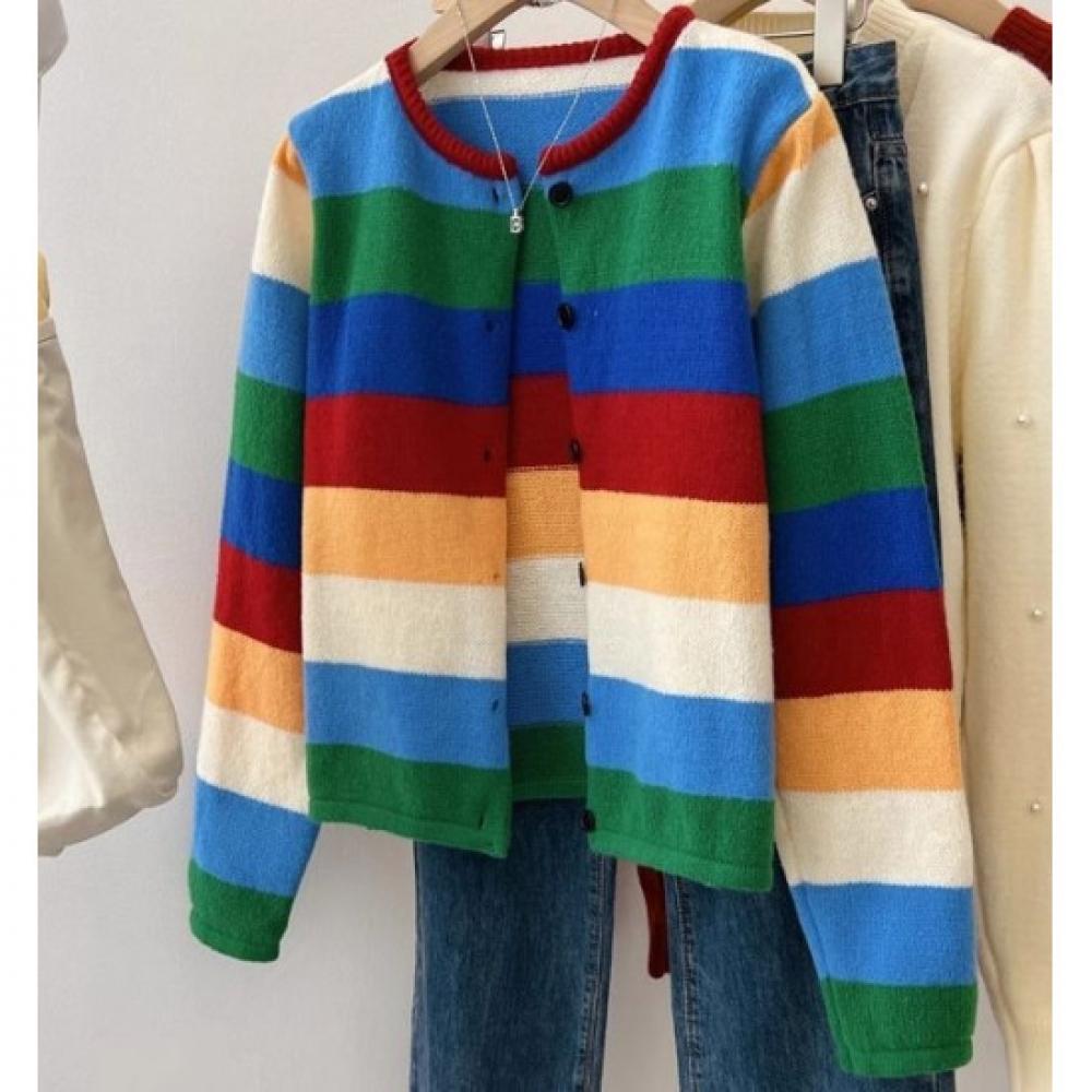 Rellawear Women Knit Cardigan Rainbow Color