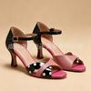 Summer new polka dot pink color matching high-heeled sandals women's cat heel open-toed women's shoes