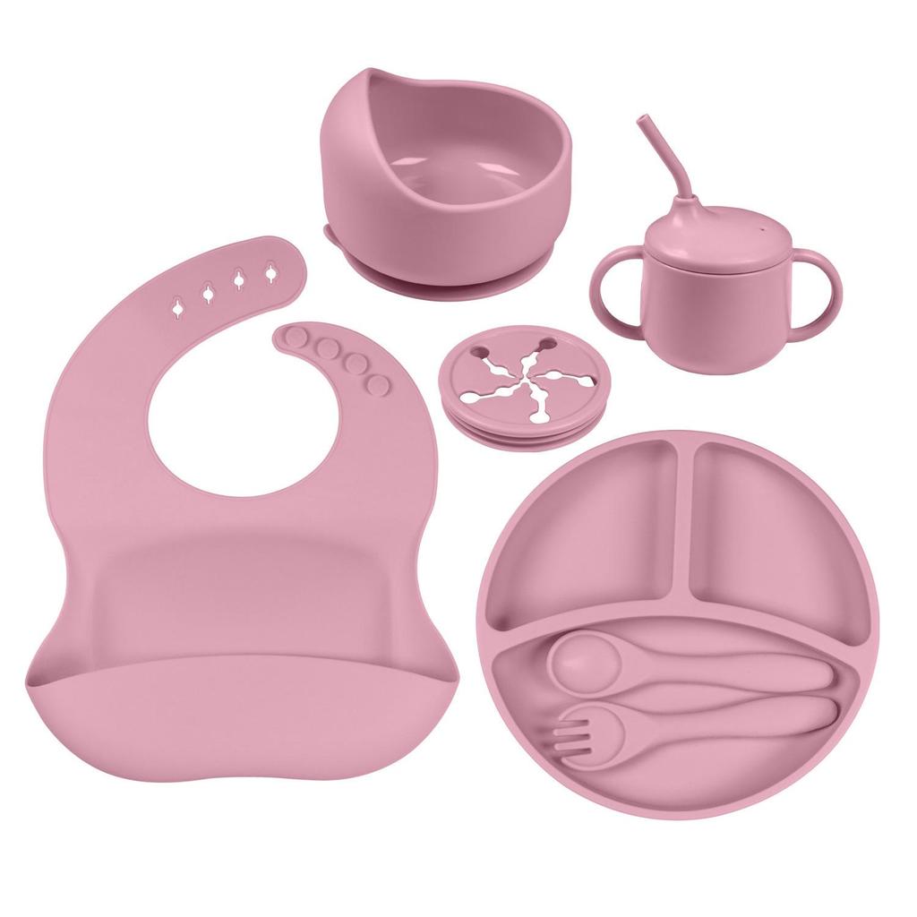 Kids' Silicone Tableware Set: Shatter-Resistant Plate, Bowl, Fork, Spoon, Bib (5-Piece)