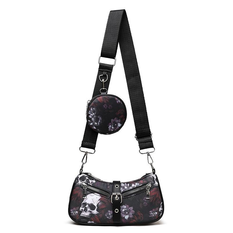 

Skull Print Textured Shoulder Bag Set with Coin Purse красный