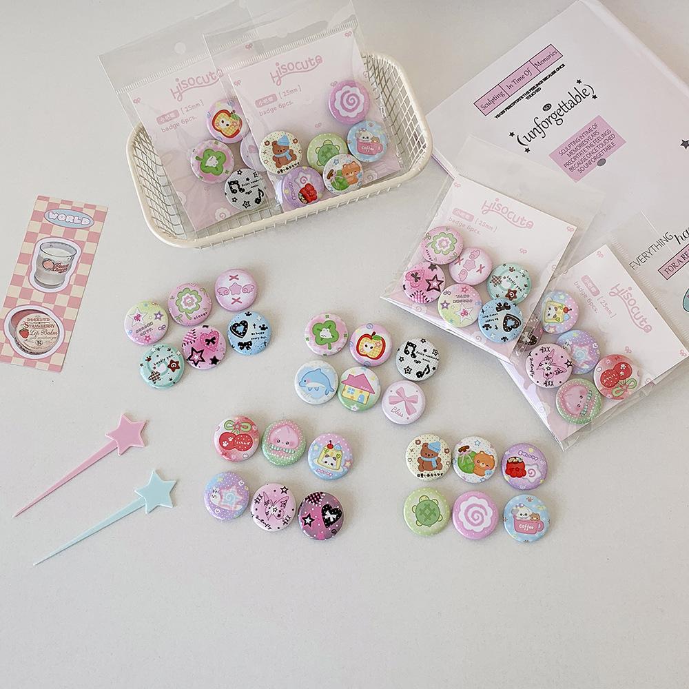 6Pcs/set 25mm Mini Cute Cartoon Badges Pin Decoration for Girl Shopping Handbag Backpack Hat Korean Ins-style Kawaii Anime Pins