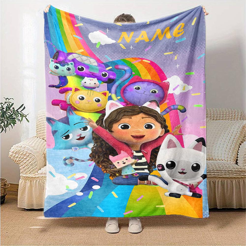 Custom Name Gabby's Dollhouse Theme Printed Blanket - Perfect for Couch, Bed, Travel & Outdoor Use | Machine Washable, Cozy & Durable.