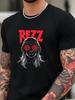 Graphic T-shirt - Black Tee with Bold RED REZZ Design - Soft Breathable Cotton Blend Fabric - Stretch Comfort Fit for Gym