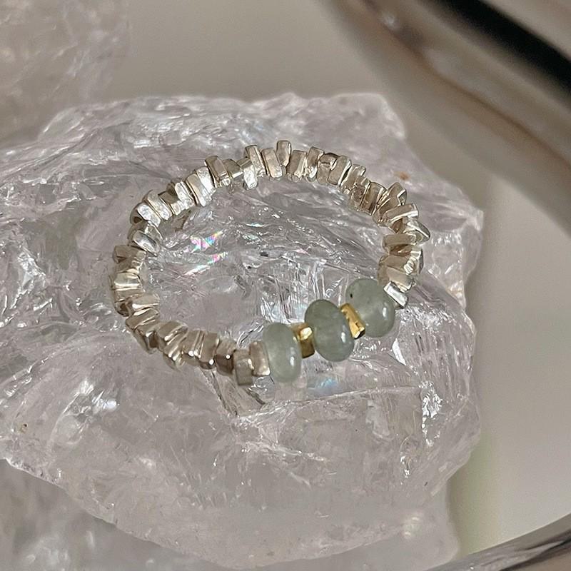 Vintage Tourmaline Pearl Ring for Women, Non-Fading, Unique Design, Index Finger Ring with Colorful Beads and Broken Silver.