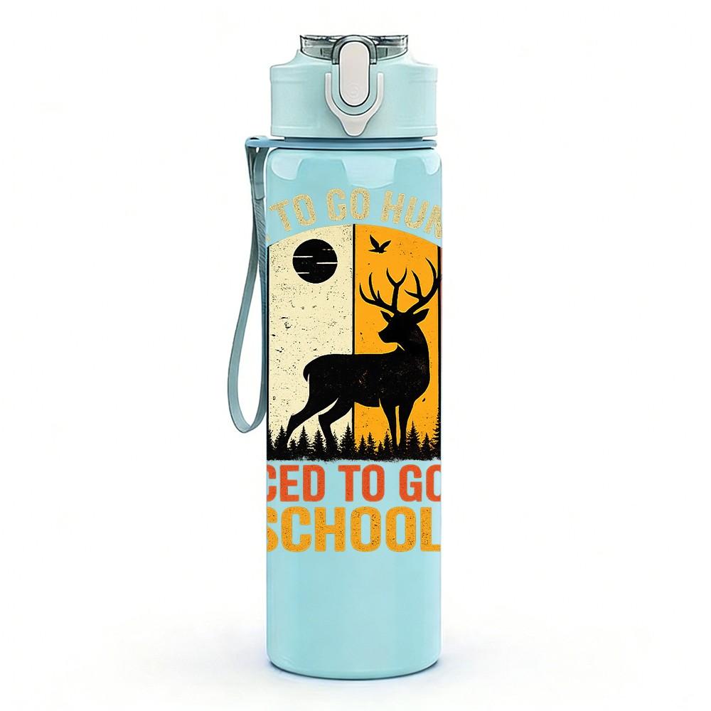 1PC Forced To Go To School Retro Print 750ml Color Plastic Sports Water Bottle Leakproof Flip Straw Lid Suitable for Sports Office Home Use