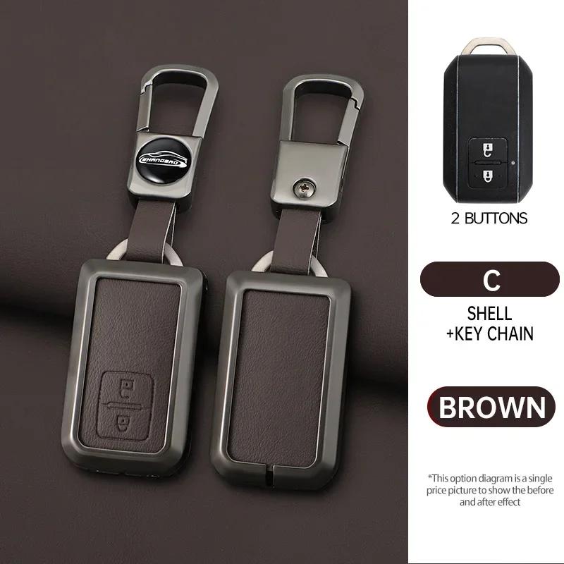 

2/4 Button Leather Car Key Case Protective Case Bag for Suzuki Ertiga Swift 2017 2018 Wagon R 3C Zinc Alloy Keychain Accessories